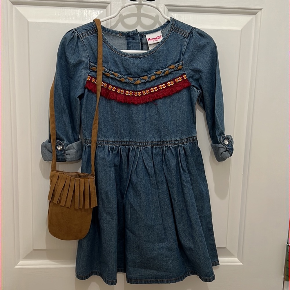 Adorable Jean/Chambray with fringe dress, size 5! NWT